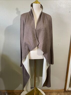 Soft Surroundings Soft Waterfall Open Longline Cardigan Taupe Large Knit Drape